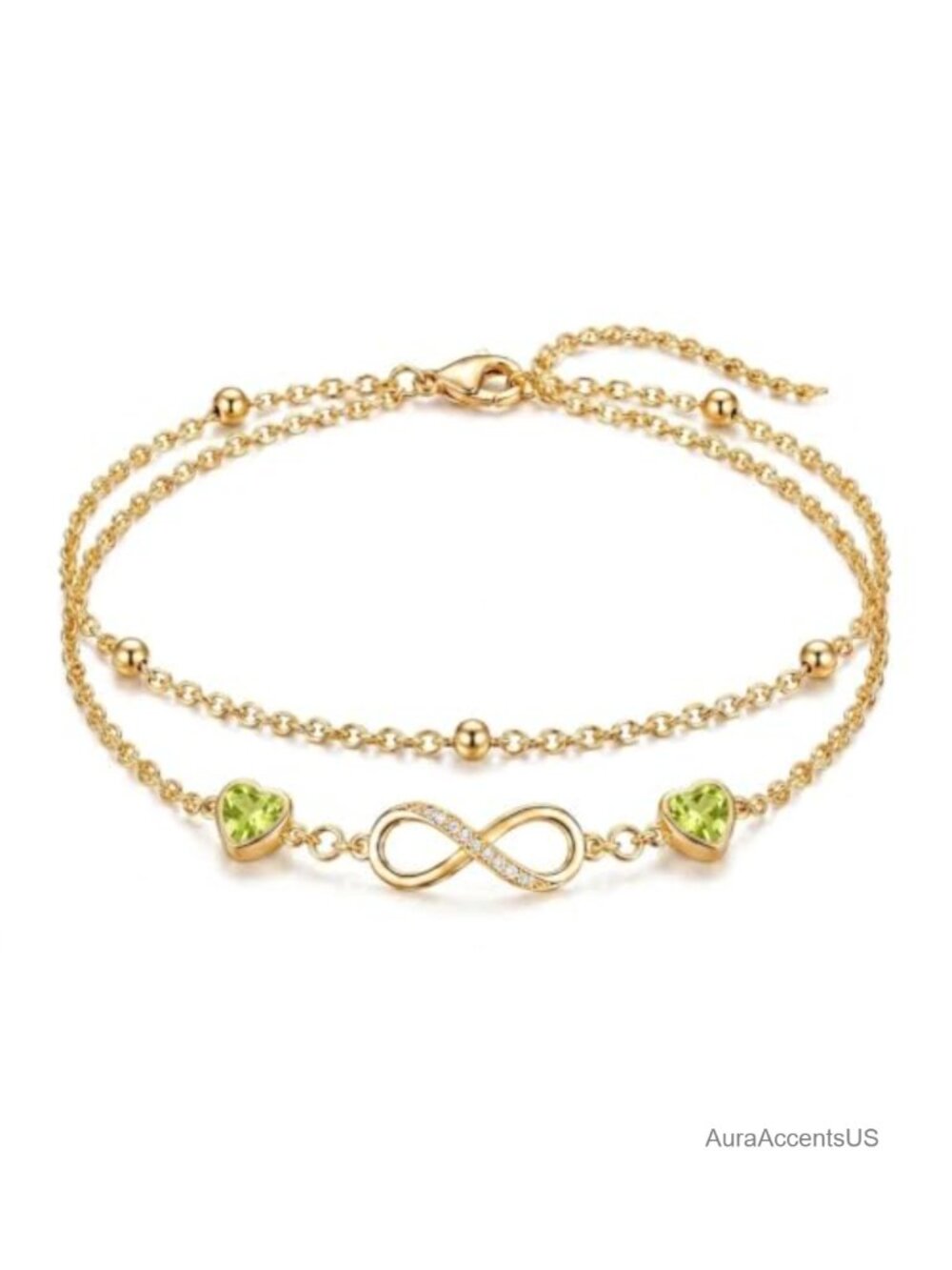 18K Yellow Gold Plated Infinity Birthstone Bracelet Anklet Adjustable